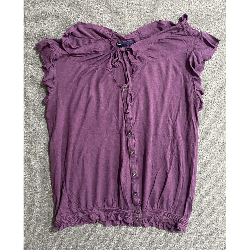 Gap Women's Purple Chiffon Bow Accent Short Sleeve Size S